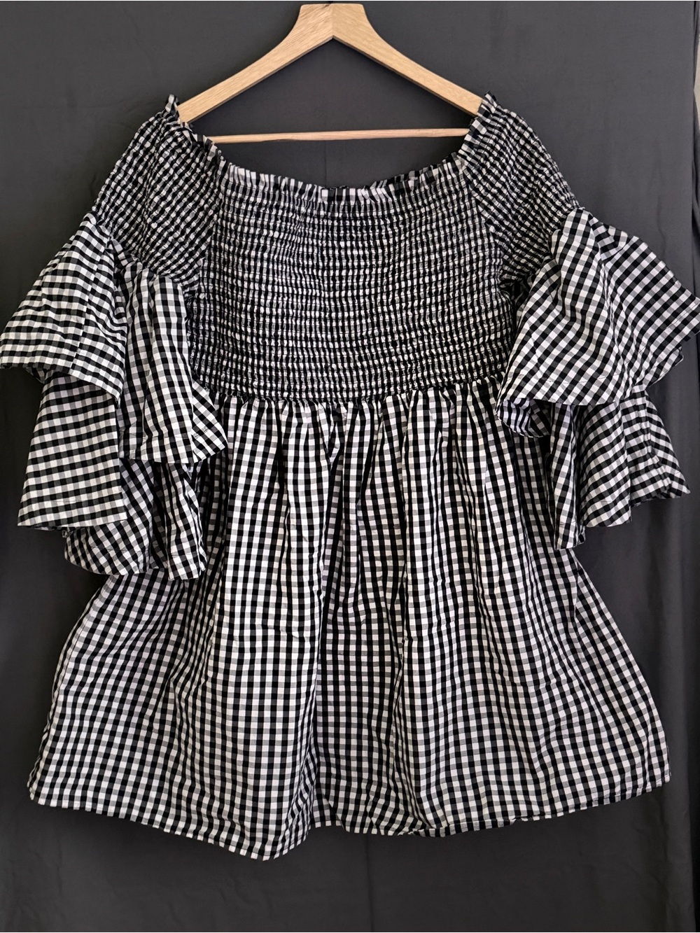 bp Black & White Gingham Off-Shoulder Ruffle Dress